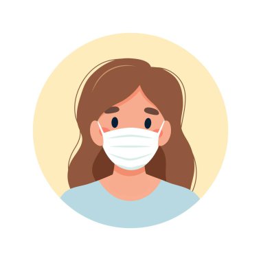 Maske takan kadın avatar, düz stil giymiş beyaz bir kadının portresi.