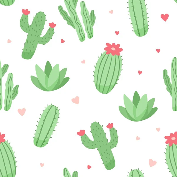 Cactus bonito e suculentas padrão, ilustração vetorial em estilo plano — Vetor de Stock
