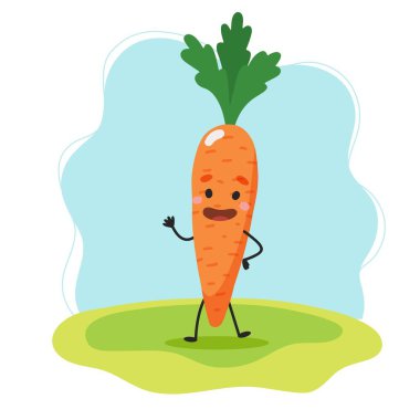 Havuç şirin karakter, çizgi film tarzında çocuklar için vektör illüstrasyonu