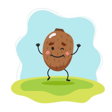 Kivi sevimli karakter, çizgi film tarzında çocuklar için vektör illüstrasyonu