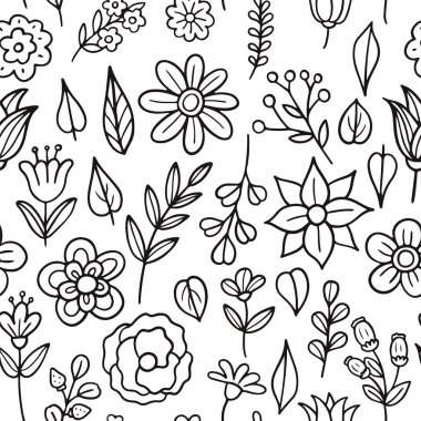 El çizimi çiçekler ve yapraklar. Vektör illüstrasyonu