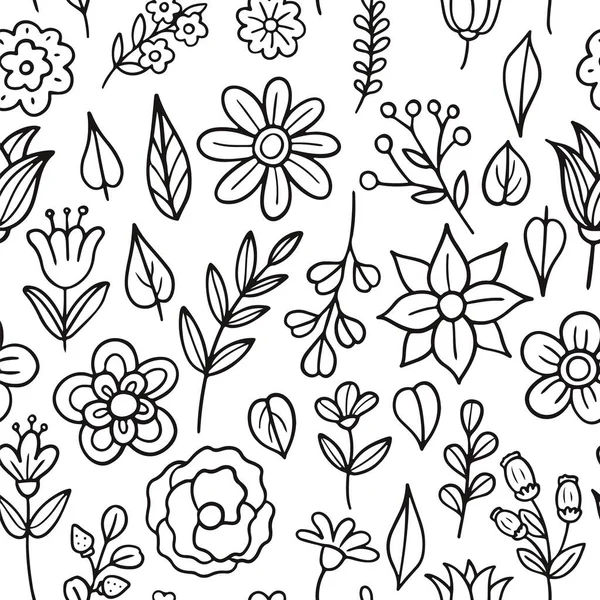 El çizimi çiçekler ve yapraklar. Vektör illüstrasyonu