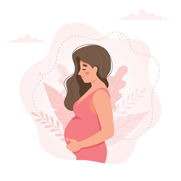 Pregnant woman concept vector illustration in cute cartoon style, healthcare, pregnancy — Stock Vector