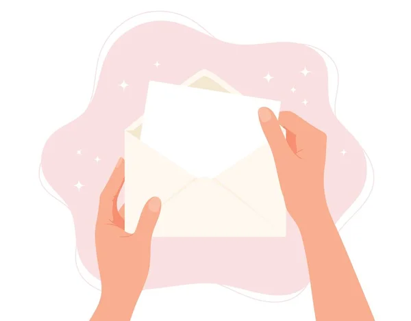 Hands holding envelope. Blank paper with copy space. Vector concept illustration in flat cartoon style. — Stock Vector