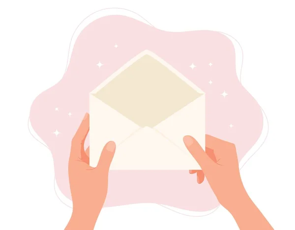 Hands holding envelope. Blank paper with copy space. Vector concept illustration in flat cartoon style. — Stock Vector