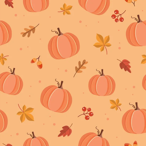 Гарбузовий візерунок з осіннім листям. Сезонний фон. Милі векторні ілюстрації — стоковий вектор