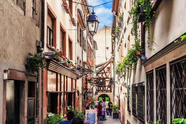 STRASBOURG, FRANCE - MAY 16 2015: Historical picturesque european Town of Strasbourg, France. Historical Half Timbered Houses