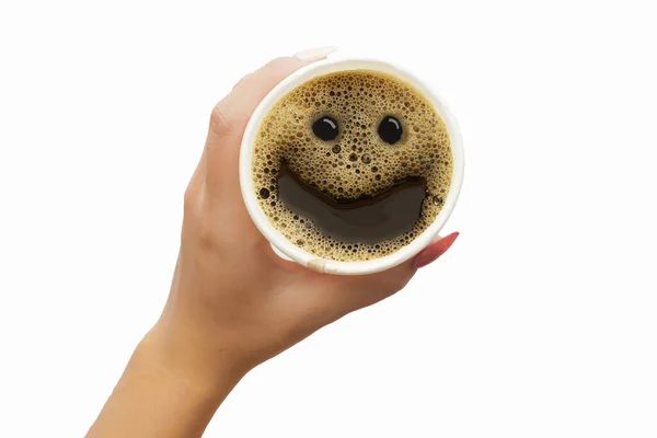 Froth Milk Foam Smiles Paper Cup Coffee — Stock Photo, Image