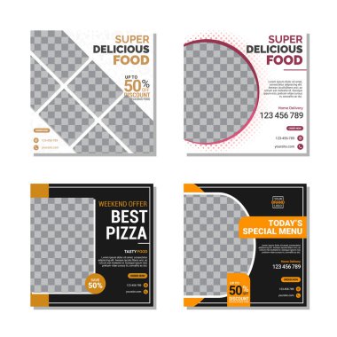 Sosyal medya şablonu, mutfak teması. Bir ürün veya markanın tanıtımında çevrimiçi mağazalar için uygundur