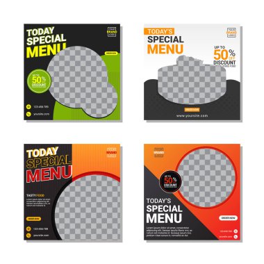 Sosyal medya şablonu, mutfak teması. Bir ürün veya markanın tanıtımında çevrimiçi mağazalar için uygundur