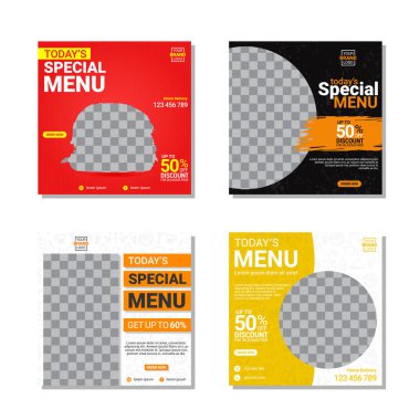 Sosyal medya şablonu, mutfak teması. Bir ürün veya markanın tanıtımında çevrimiçi mağazalar için uygundur