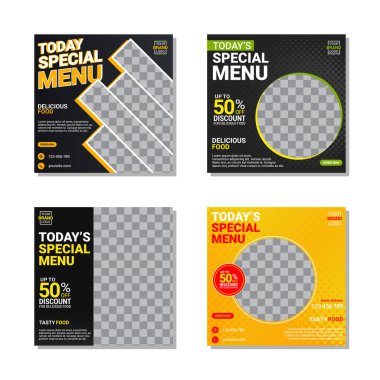 Sosyal medya şablonu, mutfak teması. Bir ürün veya markanın tanıtımında çevrimiçi mağazalar için uygundur