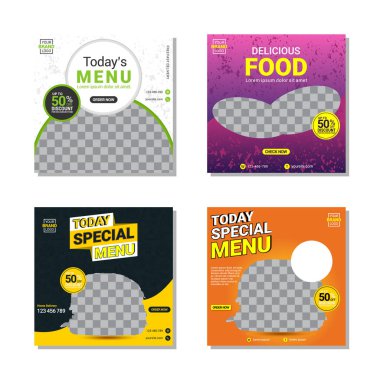 Sosyal medya şablonu, mutfak teması. Bir ürün veya markanın tanıtımında çevrimiçi mağazalar için uygundur