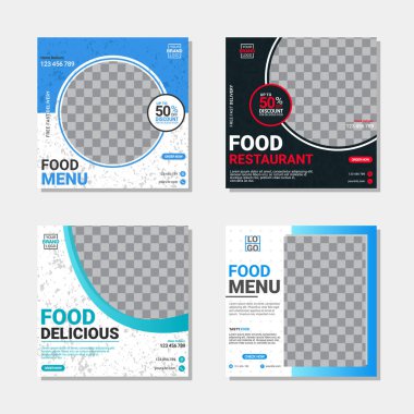 Sosyal medya şablonu, mutfak teması. Bir ürün veya markanın tanıtımında çevrimiçi mağazalar için uygundur