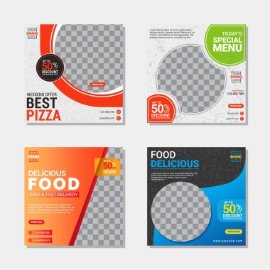 Sosyal medya şablonu, mutfak teması. Bir ürün veya markanın tanıtımında çevrimiçi mağazalar için uygundur