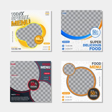 Sosyal medya şablonu, mutfak teması. Bir ürün veya markanın tanıtımında çevrimiçi mağazalar için uygundur