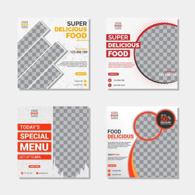 Sosyal medya şablonu, mutfak teması. Bir ürün veya markanın tanıtımında çevrimiçi mağazalar için uygundur