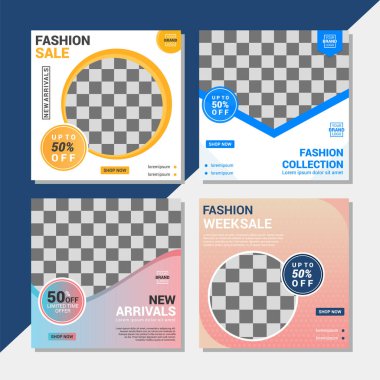 Sosyal medyada moda paylaşımı için düzenlenebilir kare pankart tasarımı seti