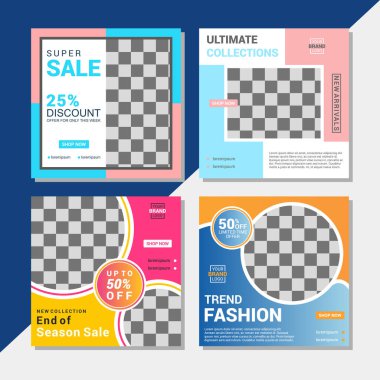 Sosyal medyada moda paylaşımı için düzenlenebilir kare pankart tasarımı seti