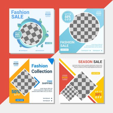 Sosyal medyada moda paylaşımı için düzenlenebilir kare pankart tasarımı seti