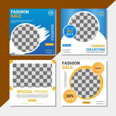 Sosyal medyada moda paylaşımı için düzenlenebilir kare pankart tasarımı seti