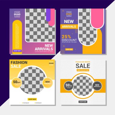 Sosyal medyada moda paylaşımı için düzenlenebilir kare pankart tasarımı seti