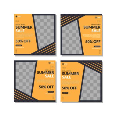 Sosyal medyada moda paylaşımı için düzenlenebilir kare pankart tasarımı seti