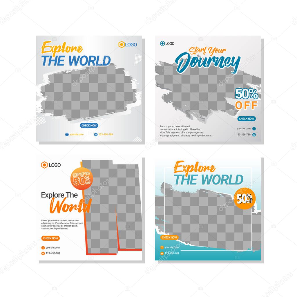 Social media template, travelling theme. Suitable for online stores in promoting a product or brand