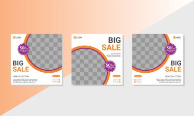 Sosyal medyada moda paylaşımı için düzenlenebilir kare pankart tasarımı seti