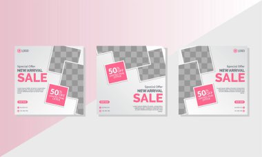 Sosyal medyada moda paylaşımı için düzenlenebilir kare pankart tasarımı seti