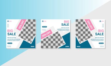 Sosyal medyada moda paylaşımı için düzenlenebilir kare pankart tasarımı seti