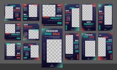 Sosyal medyada moda paylaşımı için düzenlenebilir kare pankart tasarımı seti