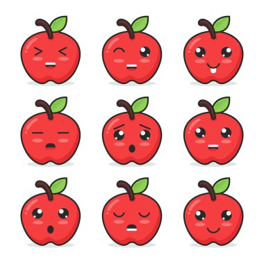 Farklı duyguları olan sevimli çizgi film elması.