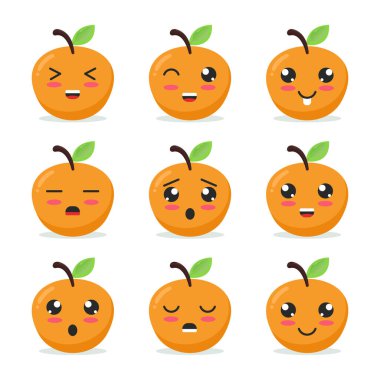 Farklı duyguları olan sevimli çizgi film elması.