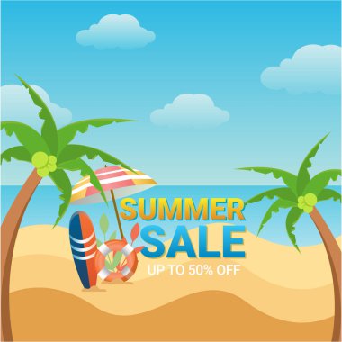 Pankart ya da poster şablonu için yaz indirimi tasarımı