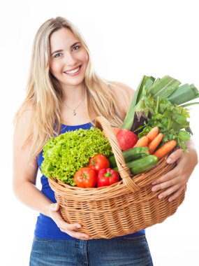 bir sepet taze vegeta tam sağlıklı güzel Bayan