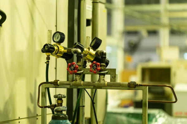 Parte Máquina Com Equipamento Pneumático Sistema Hidráulico Peça Elétrica Dispositivo — Fotografia de Stock