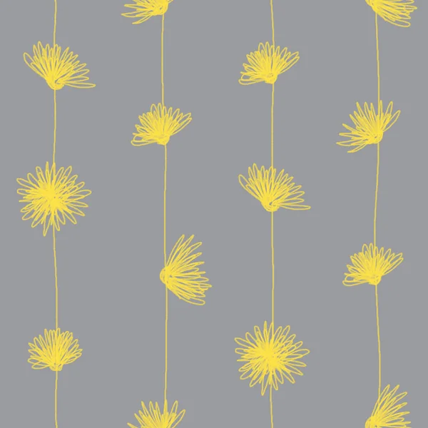 Żółte abstrakcyjne kwiaty na nici na szarym tle pantone kolor 2021 strony rysunek bezszwowy wzór do druku odzieży, tapety, projekt. — Zdjęcie stockowe