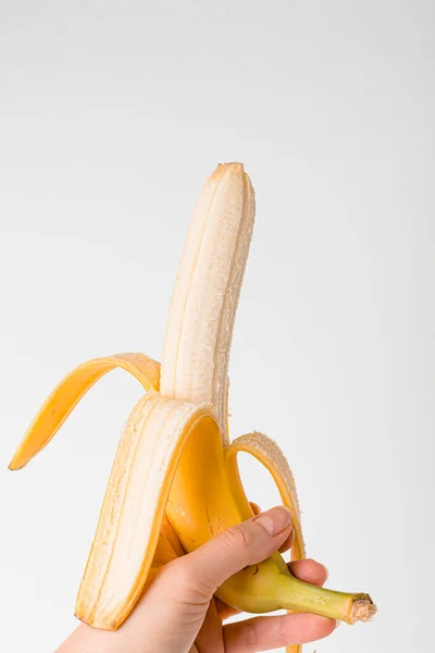 Banda Bananów Odizolowana Obierany Banan Izolowany Białym Tle Banany Izolowane — Zdjęcie stockowe