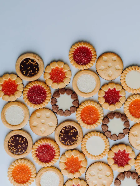 Змішайте Різні Печиво Цукерки Печиво Вид Зверху Стіл Сцени Фоні — стокове фото