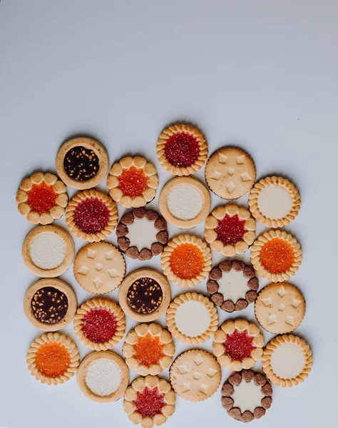Змішайте Різні Печиво Цукерки Печиво Вид Зверху Стіл Сцени Фоні — стокове фото