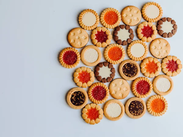 Mix Different Biscuits Sweets Cookie Frame Top View Table Scene — Stock Photo, Image