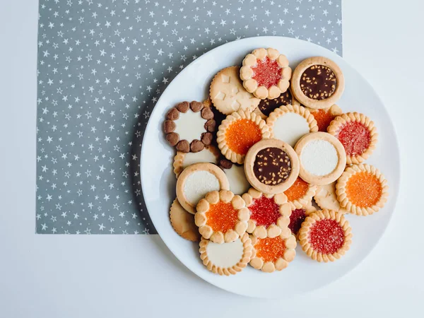 Mix Different Biscuits Sweets Cookie Frame Top View Table Scene — Stock Photo, Image
