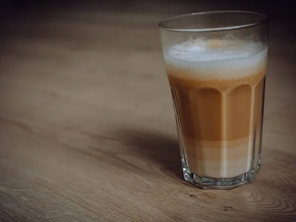 Coffee Latte Tall Glass Cream Poured — Stock Photo, Image