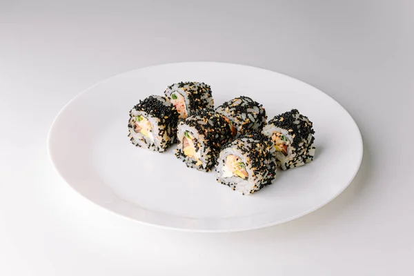 Comida Japonesa Set Sushi Maki Nigiri Rollos Sushi Filadelfia Con — Foto de Stock