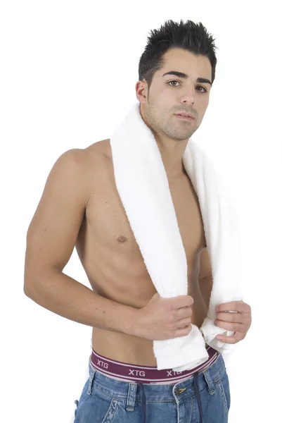 Beautiful man with towel — Stock Photo, Image