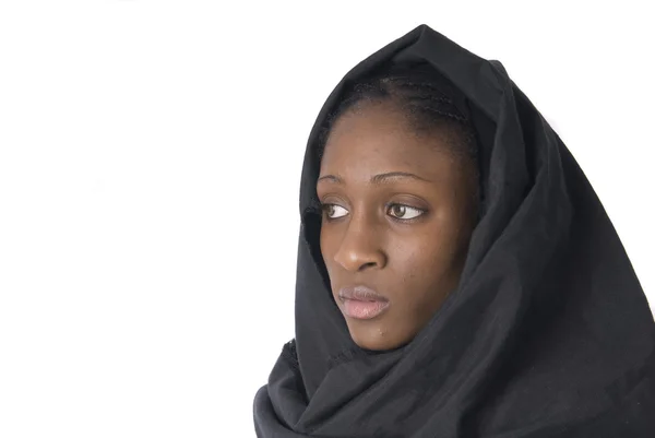 Muslim woman with black vell in white background — Stock Photo, Image