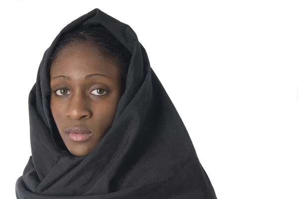 Muslim woman with black vell in white background — Stock Photo, Image