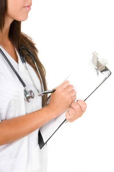 Lekarz Medycyny Zapisem Stetoskopu Izolacja — Zdjęcie stockowe
