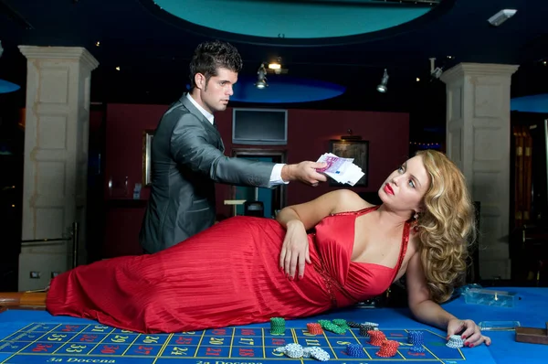 Couple Love Celebrating Fortune Gambling Casino — Stock Photo, Image